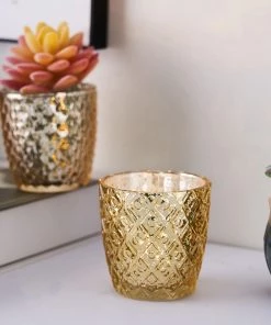 HIER_4320 Chargers & Centerpieces 6 Pack | 3" Metallic Gold Mercury Glass Votive Candle Holders, Tealight Candle Holders - Assorted Geometric Designs 38 HIER_4320 Chargers & Centerpieces 6 Pack | 3