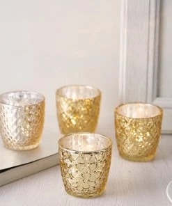 HIER_4320 Chargers & Centerpieces 6 Pack | 3" Metallic Gold Mercury Glass Votive Candle Holders, Tealight Candle Holders - Assorted Geometric Designs 33 HIER_4320 Chargers & Centerpieces 6 Pack | 3