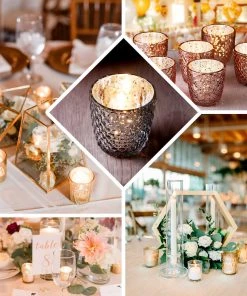 HIER_4320 Chargers & Centerpieces 6 Pack | 3" Metallic Gold Mercury Glass Votive Candle Holders, Tealight Candle Holders - Assorted Geometric Designs 24 HIER_4320 Chargers & Centerpieces 6 Pack | 3