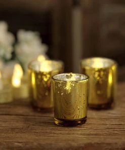 HIER_4320 Chargers & Centerpieces 12 Pack | 2" Gold Mercury Glass Candle Holders, Votive Tealight Holders - Speckled Design