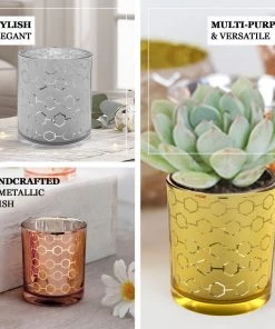 HIER_4320 6 Pack | 3" Gold Mercury Glass Candle Holders, Votive Candle Containers - Honeycomb Design 18 HIER_4320 6 Pack | 3