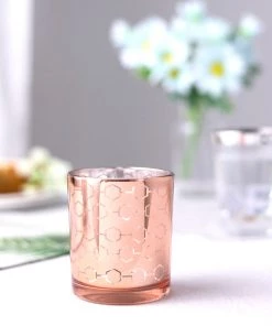 HIER_4320 6 Pack | 3" Blush/Rose Gold Mercury Glass Candle Holders, Votive Candle Containers - Honeycomb Design Chargers & Centerpieces