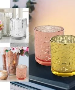 HIER_4320 6 Pack | 3" Gold Mercury Glass Candle Holders, Votive Candle Containers - Honeycomb Design 19 HIER_4320 6 Pack | 3