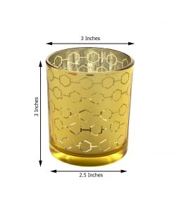 HIER_4320 6 Pack | 3" Gold Mercury Glass Candle Holders, Votive Candle Containers - Honeycomb Design 17 HIER_4320 6 Pack | 3