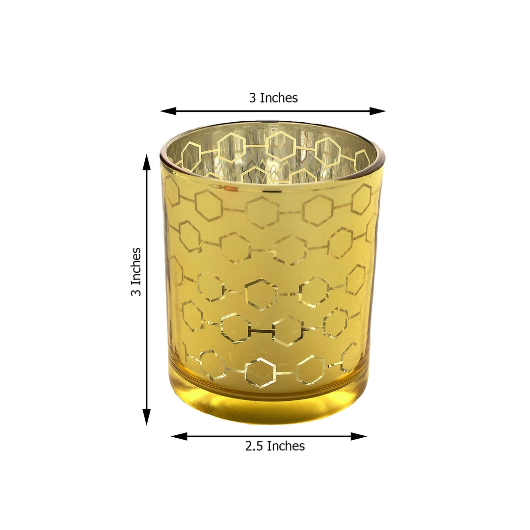 HIER_4320 6 Pack | 3" Gold Mercury Glass Candle Holders, Votive Candle Containers - Honeycomb Design 3 HIER_4320 6 Pack | 3" Gold Mercury Glass Candle Holders, Votive Candle Containers - Honeycomb Design