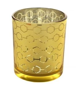 HIER_4320 6 Pack | 3" Gold Mercury Glass Candle Holders, Votive Candle Containers - Honeycomb Design 28 HIER_4320 6 Pack | 3