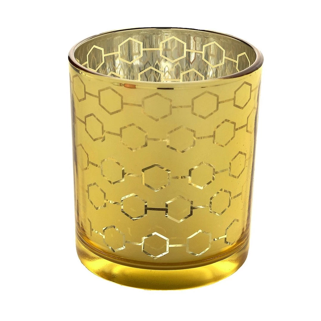 HIER_4320 6 Pack | 3" Gold Mercury Glass Candle Holders, Votive Candle Containers - Honeycomb Design 14 HIER_4320 6 Pack | 3" Gold Mercury Glass Candle Holders, Votive Candle Containers - Honeycomb Design