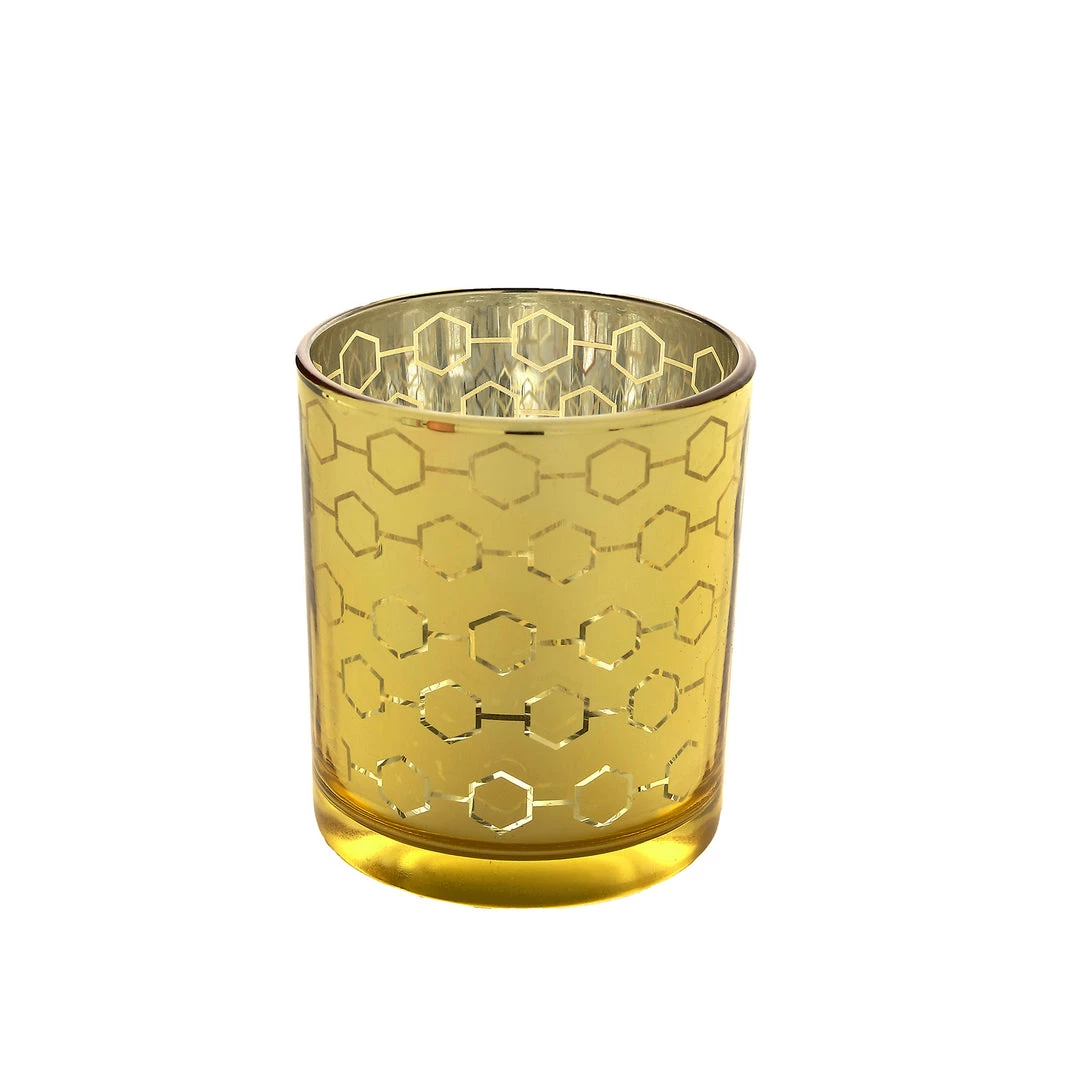 HIER_4320 6 Pack | 3" Gold Mercury Glass Candle Holders, Votive Candle Containers - Honeycomb Design 15 HIER_4320 6 Pack | 3" Gold Mercury Glass Candle Holders, Votive Candle Containers - Honeycomb Design
