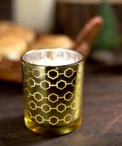HIER_4320 6 Pack | 3" Gold Mercury Glass Candle Holders, Votive Candle Containers - Honeycomb Design 21 HIER_4320 6 Pack | 3