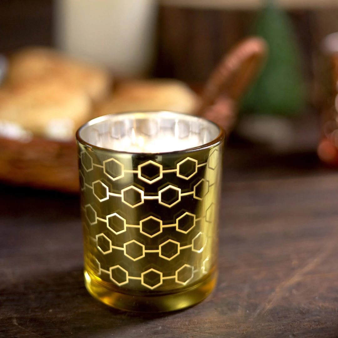 HIER_4320 6 Pack | 3" Gold Mercury Glass Candle Holders, Votive Candle Containers - Honeycomb Design 7 HIER_4320 6 Pack | 3" Gold Mercury Glass Candle Holders, Votive Candle Containers - Honeycomb Design