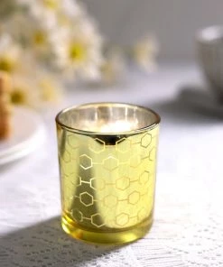 HIER_4320 6 Pack | 3" Gold Mercury Glass Candle Holders, Votive Candle Containers - Honeycomb Design 25 HIER_4320 6 Pack | 3