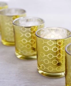HIER_4320 6 Pack | 3" Gold Mercury Glass Candle Holders, Votive Candle Containers - Honeycomb Design 22 HIER_4320 6 Pack | 3