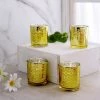 HIER_4320 6 Pack | 3" Gold Mercury Glass Candle Holders, Votive Candle Containers - Honeycomb Design
