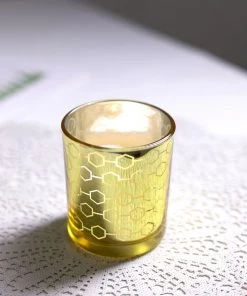 HIER_4320 6 Pack | 3" Gold Mercury Glass Candle Holders, Votive Candle Containers - Honeycomb Design 26 HIER_4320 6 Pack | 3