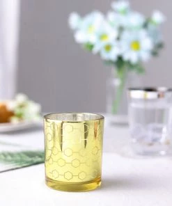 HIER_4320 6 Pack | 3" Gold Mercury Glass Candle Holders, Votive Candle Containers - Honeycomb Design 23 HIER_4320 6 Pack | 3