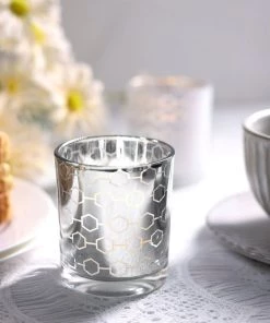 HIER_4320 6 Pack | 3" Silver Mercury Glass Candle Holders, Votive Candle Containers - Honeycomb Design Chargers & Centerpieces 23 HIER_4320 6 Pack | 3