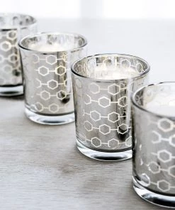 HIER_4320 6 Pack | 3" Silver Mercury Glass Candle Holders, Votive Candle Containers - Honeycomb Design Chargers & Centerpieces 26 HIER_4320 6 Pack | 3