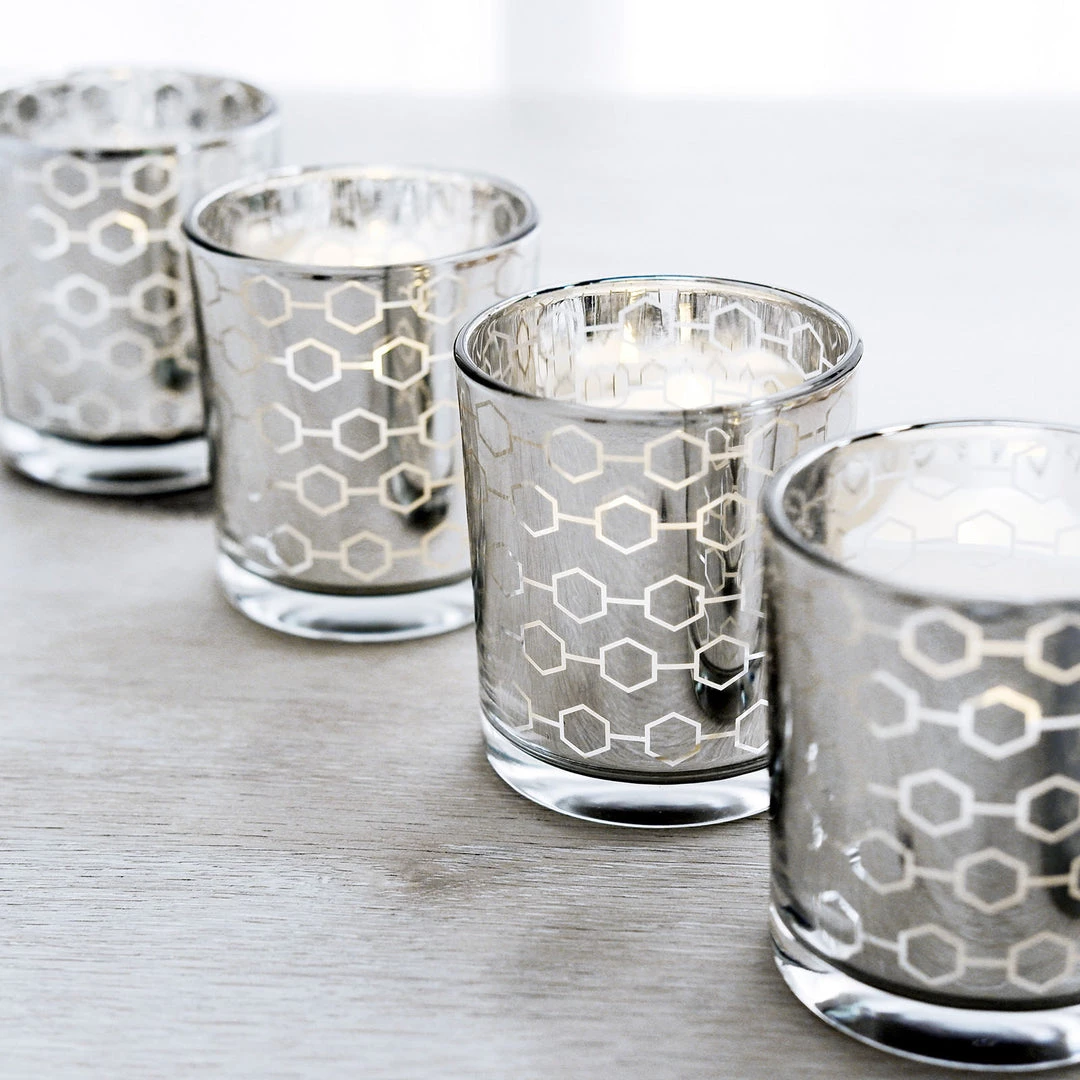 HIER_4320 6 Pack | 3" Silver Mercury Glass Candle Holders, Votive Candle Containers - Honeycomb Design Chargers & Centerpieces 12 HIER_4320 6 Pack | 3" Silver Mercury Glass Candle Holders, Votive Candle Containers - Honeycomb Design Chargers & Centerpieces