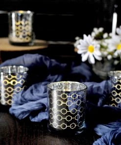 HIER_4320 6 Pack | 3" Silver Mercury Glass Candle Holders, Votive Candle Containers - Honeycomb Design Chargers & Centerpieces 20 HIER_4320 6 Pack | 3