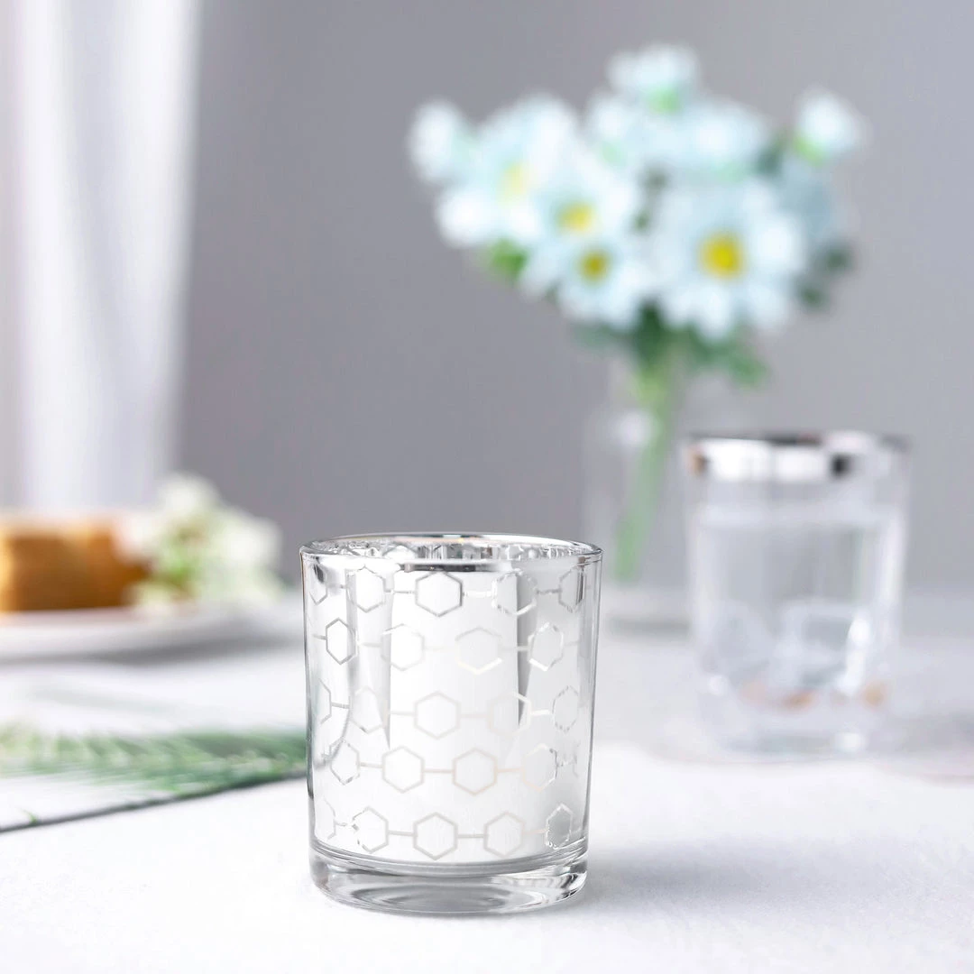 HIER_4320 6 Pack | 3" Silver Mercury Glass Candle Holders, Votive Candle Containers - Honeycomb Design Chargers & Centerpieces 7 HIER_4320 6 Pack | 3" Silver Mercury Glass Candle Holders, Votive Candle Containers - Honeycomb Design Chargers & Centerpieces