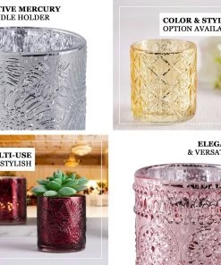 HIER_4320 6 Pack | 3" Shiny Silver Mercury Glass Candle Holders, Votive Tealight Holders - Geometric Design Chargers & Centerpieces 19 HIER_4320 6 Pack | 3