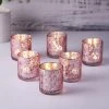 HIER_4320 6 Pack | 3" Shiny Blush/Rose Gold Mercury Glass Candle Holders, Votive Tealight Holders - Geometric Design
