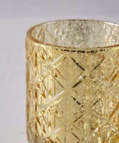 HIER_4320 Chargers & Centerpieces 6 Pack | 3" Shiny Gold Mercury Glass Candle Holders, Votive Tealight Holders - Geometric Design