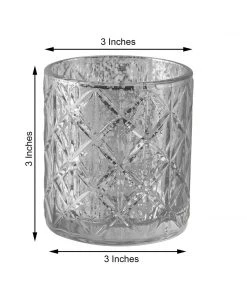 HIER_4320 6 Pack | 3" Shiny Silver Mercury Glass Candle Holders, Votive Tealight Holders - Geometric Design Chargers & Centerpieces 18 HIER_4320 6 Pack | 3