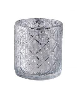 HIER_4320 6 Pack | 3" Shiny Silver Mercury Glass Candle Holders, Votive Tealight Holders - Geometric Design Chargers & Centerpieces 31 HIER_4320 6 Pack | 3