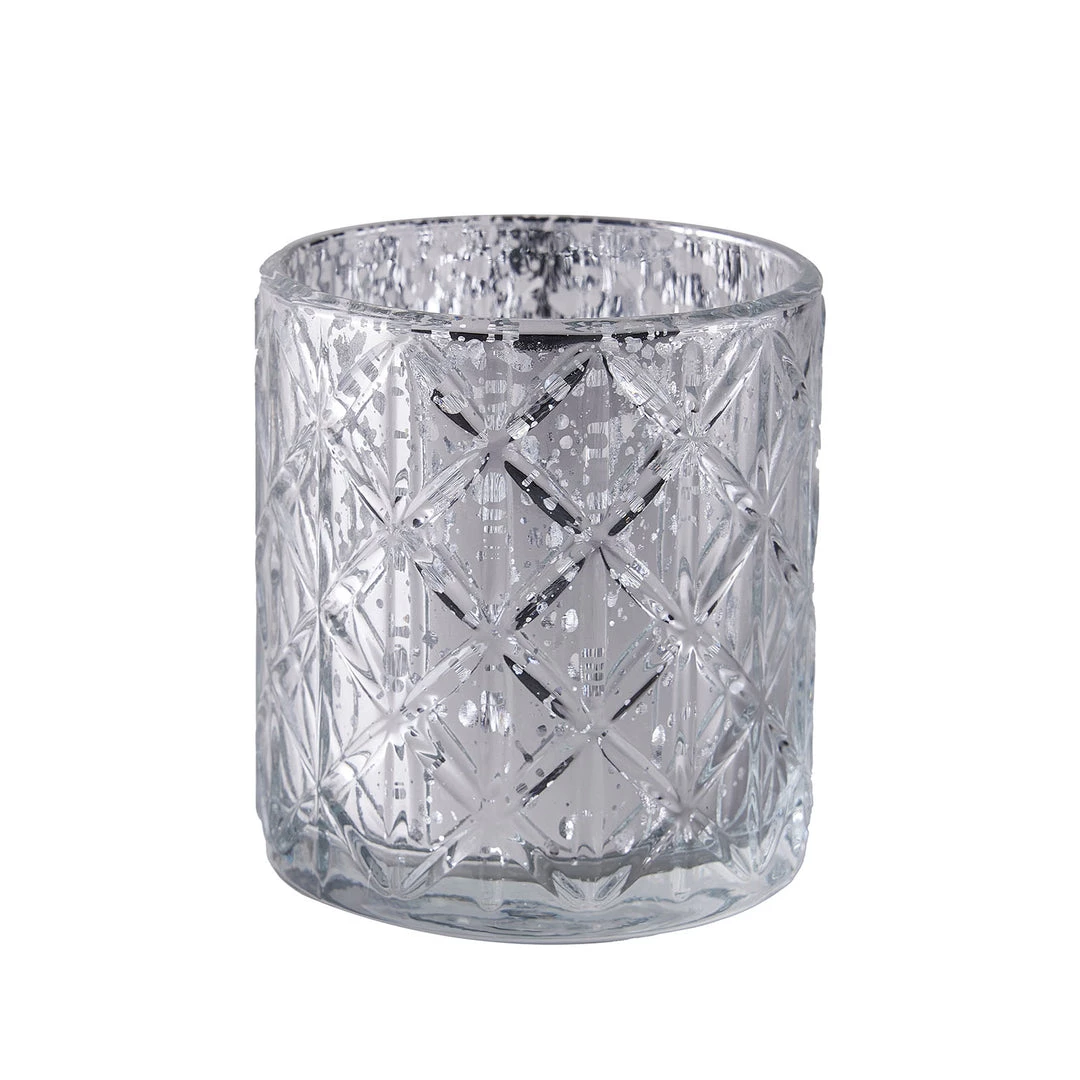 HIER_4320 6 Pack | 3" Shiny Silver Mercury Glass Candle Holders, Votive Tealight Holders - Geometric Design Chargers & Centerpieces 16 HIER_4320 6 Pack | 3" Shiny Silver Mercury Glass Candle Holders, Votive Tealight Holders - Geometric Design Chargers & Centerpieces