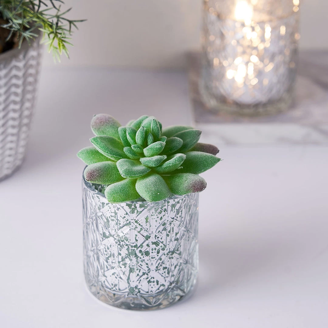 HIER_4320 6 Pack | 3" Shiny Silver Mercury Glass Candle Holders, Votive Tealight Holders - Geometric Design Chargers & Centerpieces 7 HIER_4320 6 Pack | 3" Shiny Silver Mercury Glass Candle Holders, Votive Tealight Holders - Geometric Design Chargers & Centerpieces