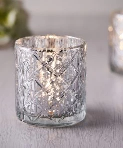 HIER_4320 6 Pack | 3" Shiny Silver Mercury Glass Candle Holders, Votive Tealight Holders - Geometric Design Chargers & Centerpieces 21 HIER_4320 6 Pack | 3