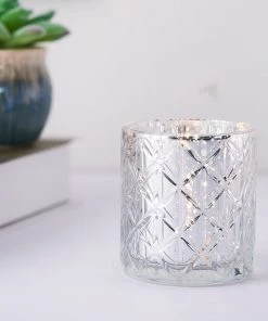 HIER_4320 6 Pack | 3" Shiny Silver Mercury Glass Candle Holders, Votive Tealight Holders - Geometric Design Chargers & Centerpieces 25 HIER_4320 6 Pack | 3