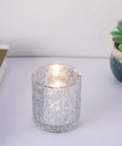 HIER_4320 6 Pack | 3" Shiny Silver Mercury Glass Candle Holders, Votive Tealight Holders - Geometric Design Chargers & Centerpieces 27 HIER_4320 6 Pack | 3