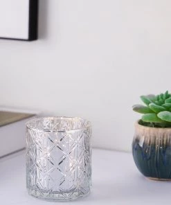 HIER_4320 6 Pack | 3" Shiny Silver Mercury Glass Candle Holders, Votive Tealight Holders - Geometric Design Chargers & Centerpieces 29 HIER_4320 6 Pack | 3