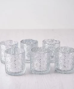 HIER_4320 6 Pack | 3" Shiny Silver Mercury Glass Candle Holders, Votive Tealight Holders - Geometric Design Chargers & Centerpieces 30 HIER_4320 6 Pack | 3