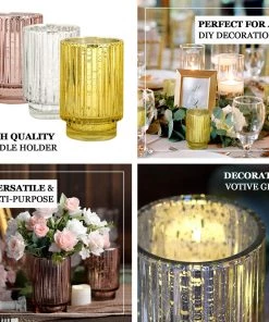HIER_4320 3 Pack | 5" Gold Mercury Glass Votive Hurricane Candle Holder, Pillar Vase - Wavy Column Design Chargers & Centerpieces 16 HIER_4320 3 Pack | 5