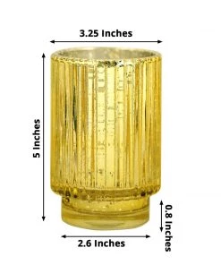HIER_4320 3 Pack | 5" Gold Mercury Glass Votive Hurricane Candle Holder, Pillar Vase - Wavy Column Design Chargers & Centerpieces 15 HIER_4320 3 Pack | 5