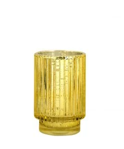 HIER_4320 3 Pack | 5" Gold Mercury Glass Votive Hurricane Candle Holder, Pillar Vase - Wavy Column Design Chargers & Centerpieces 24 HIER_4320 3 Pack | 5