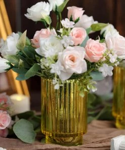 HIER_4320 3 Pack | 5" Gold Mercury Glass Votive Hurricane Candle Holder, Pillar Vase - Wavy Column Design Chargers & Centerpieces 18 HIER_4320 3 Pack | 5