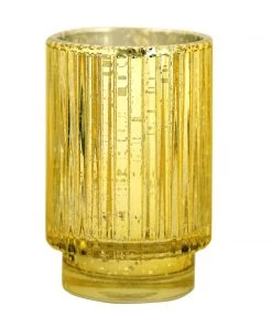 HIER_4320 3 Pack | 5" Gold Mercury Glass Votive Hurricane Candle Holder, Pillar Vase - Wavy Column Design Chargers & Centerpieces 25 HIER_4320 3 Pack | 5
