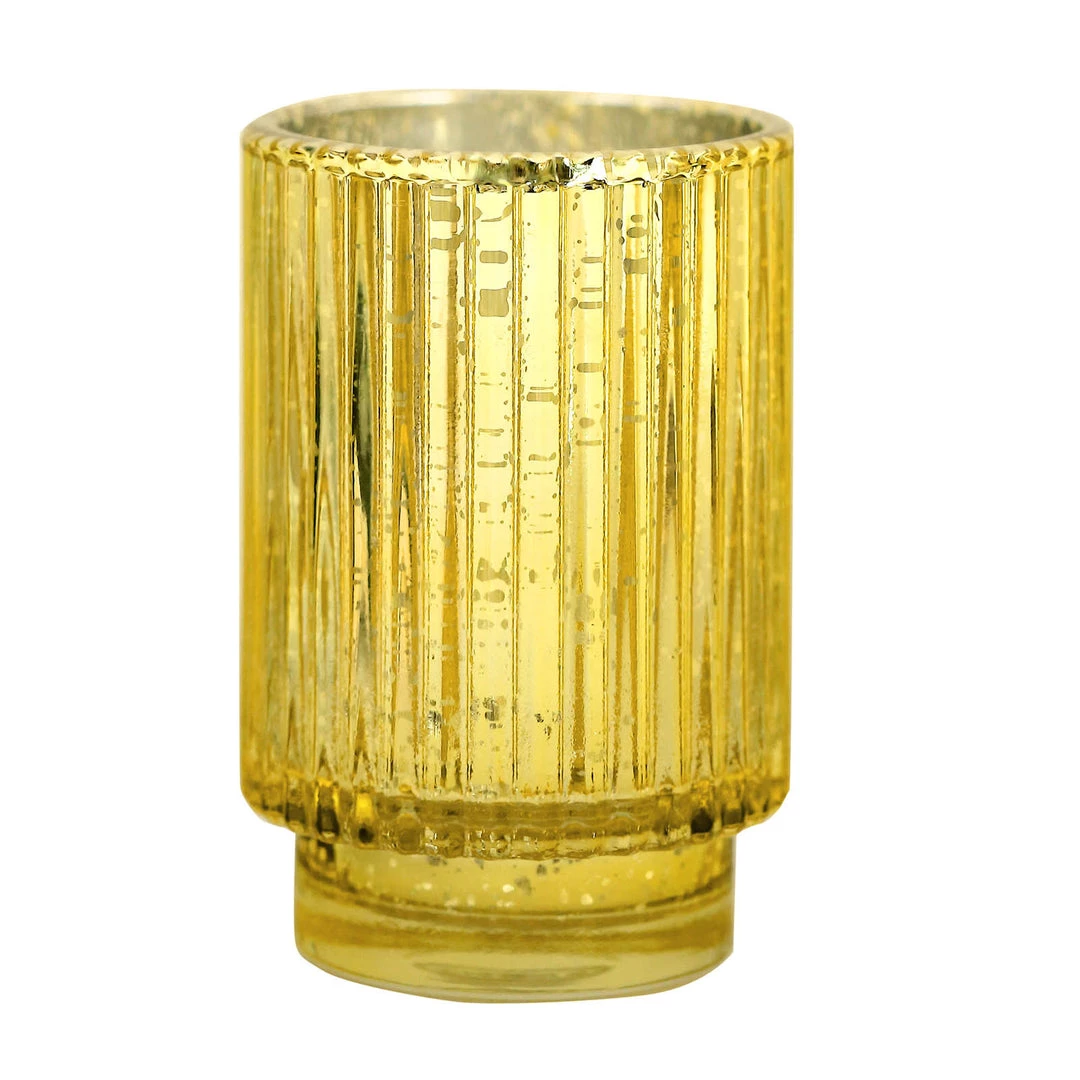 HIER_4320 3 Pack | 5" Gold Mercury Glass Votive Hurricane Candle Holder, Pillar Vase - Wavy Column Design Chargers & Centerpieces 13 HIER_4320 3 Pack | 5" Gold Mercury Glass Votive Hurricane Candle Holder, Pillar Vase - Wavy Column Design Chargers & Centerpieces