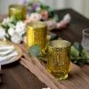 HIER_4320 3 Pack | 5" Gold Mercury Glass Votive Hurricane Candle Holder, Pillar Vase - Wavy Column Design Chargers & Centerpieces