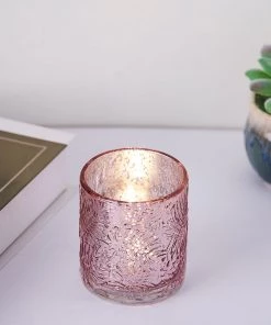 HIER_4320 6 Pack | Blush/Rose Gold Mercury Glass Candle Holders, Votive Tealight Holders With Palm Leaf Design 20 HIER_4320 6 Pack | Blush/Rose Gold Mercury Glass Candle Holders, Votive Tealight Holders With Palm Leaf Design
