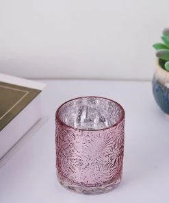 HIER_4320 6 Pack | Blush/Rose Gold Mercury Glass Candle Holders, Votive Tealight Holders With Palm Leaf Design 21 HIER_4320 6 Pack | Blush/Rose Gold Mercury Glass Candle Holders, Votive Tealight Holders With Palm Leaf Design