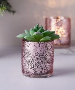 HIER_4320 6 Pack | Blush/Rose Gold Mercury Glass Candle Holders, Votive Tealight Holders With Palm Leaf Design 24 HIER_4320 6 Pack | Blush/Rose Gold Mercury Glass Candle Holders, Votive Tealight Holders With Palm Leaf Design