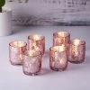 HIER_4320 6 Pack | Blush/Rose Gold Mercury Glass Candle Holders, Votive Tealight Holders With Palm Leaf Design