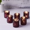 HIER_4320 6 Pack | Burgundy Mercury Glass Palm Leaf Candle Holders, Votive Tealight Holders Chargers & Centerpieces