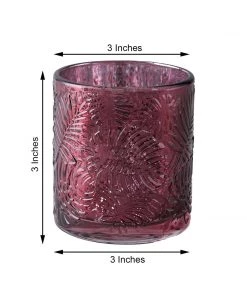 HIER_4320 6 Pack | Burgundy Mercury Glass Palm Leaf Candle Holders, Votive Tealight Holders Chargers & Centerpieces