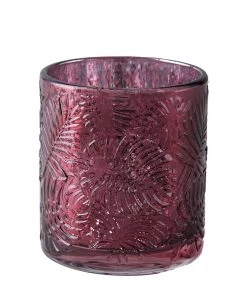 HIER_4320 6 Pack | Burgundy Mercury Glass Palm Leaf Candle Holders, Votive Tealight Holders Chargers & Centerpieces